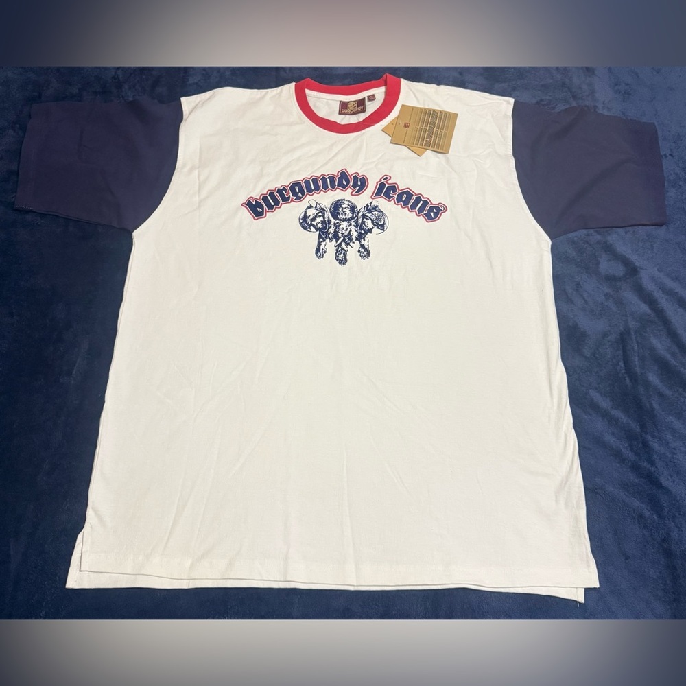 Rare Vtg 90s Hip Hop Burgundy Jeans Brand White Ringer T Shirt Sz XL New W/ Tags